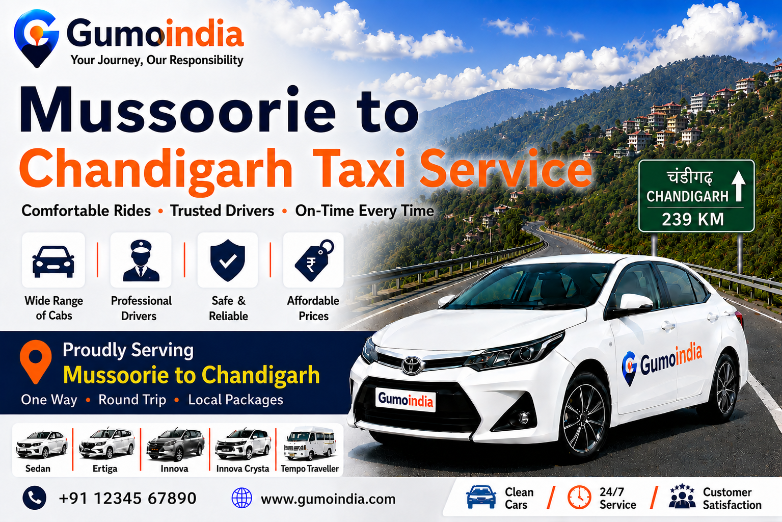 mussoorie to chandigarh